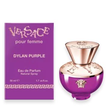 Versace Dylan Purple Pour Femme perfume bottle with elegant purple glass design and gold accents