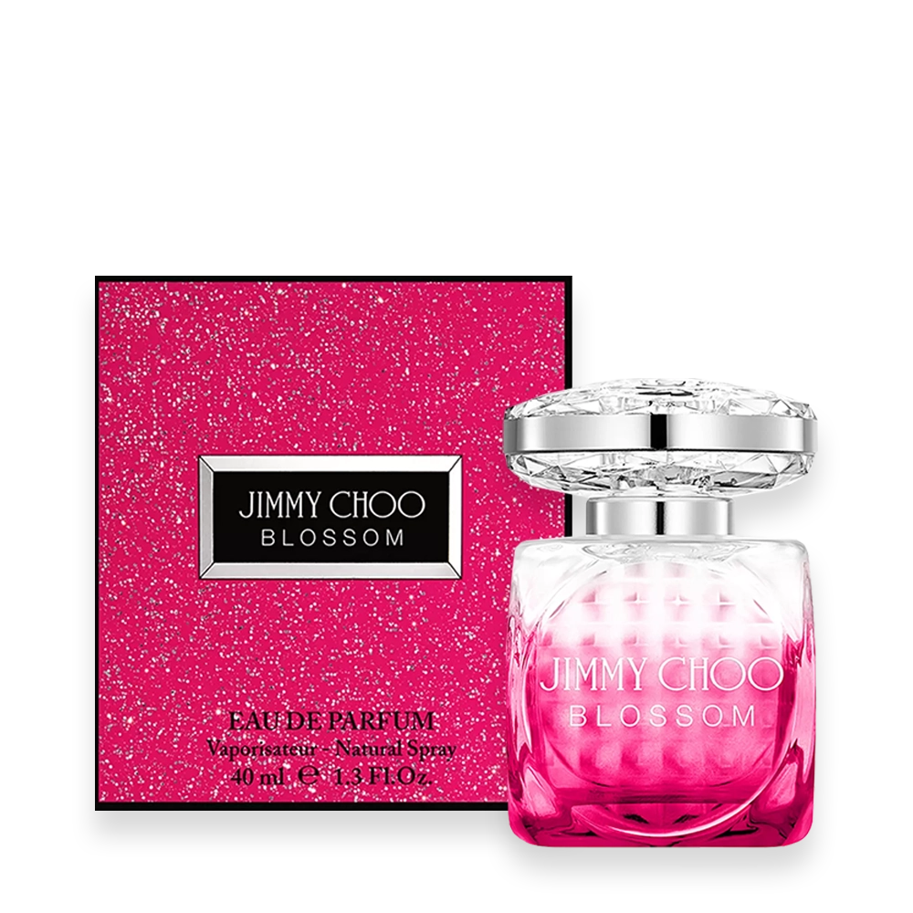 Blossom by Jimmy Choo – Vibrant Fruity Floral Perfume » Scott Beauty Shop Blossom by Jimmy Choo pink faceted perfume bottle with silver cap