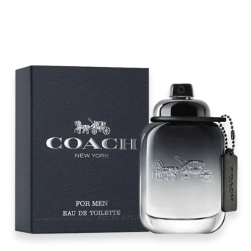 Bottle of Coach New York for Men perfume featuring a sleek, masculine design inspired by the energy of New York City