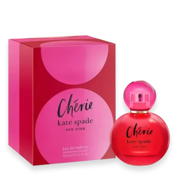 Chérie by Kate Spade New York perfume bottle with pink box beside it.