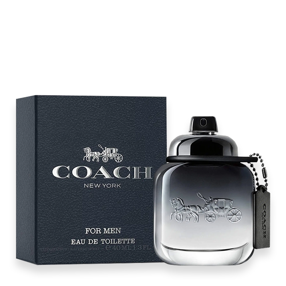 Coach New York for Men Eau de Toilette » Scott Beauty Shop Coach New York for Men Eau de Toilette bottle with dark glass and silver accents