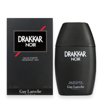 Drakkar Noir by Guy Laroche cologne bottle with black glass design