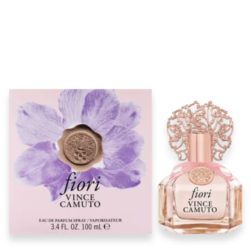 6531VC BOX » Scott Beauty Shop Vince Camuto Fiori perfume box and bottle with a purple flower design on a pale pink background
