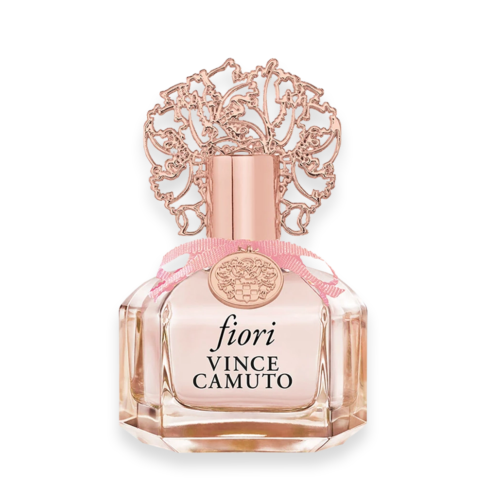 6531VC » Scott Beauty Shop Vince Camuto Fiori pink perfume bottle with ornate crown-like cap and pink ribbon detail