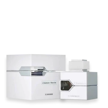 Al Haramain L'Aventure Blanche perfume bottle with elegant white and gold design