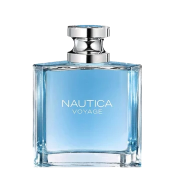 Bottle of Nautica Voyage perfume featuring a clear glass design with a light blue nautical-inspired look