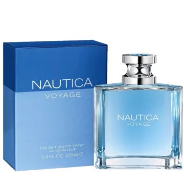 Bottle of Nautica Voyage perfume featuring a clear glass design with a light blue nautical-inspired look