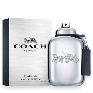 Coach Platinum Eau de Parfum men's cologne bottle in silver metallic finish