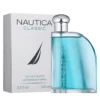 Bottle of Nautica Classic perfume featuring a clear glass design with a nautical-inspired blue cap