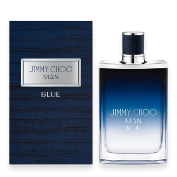 Jimmy Choo Man Blue men's fragrance bottle with blue textured glass and silver cap