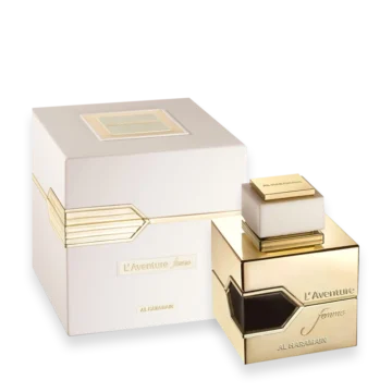 Al Haramain L'Aventure Eau de Parfum men's fragrance bottle with sleek black and gold design