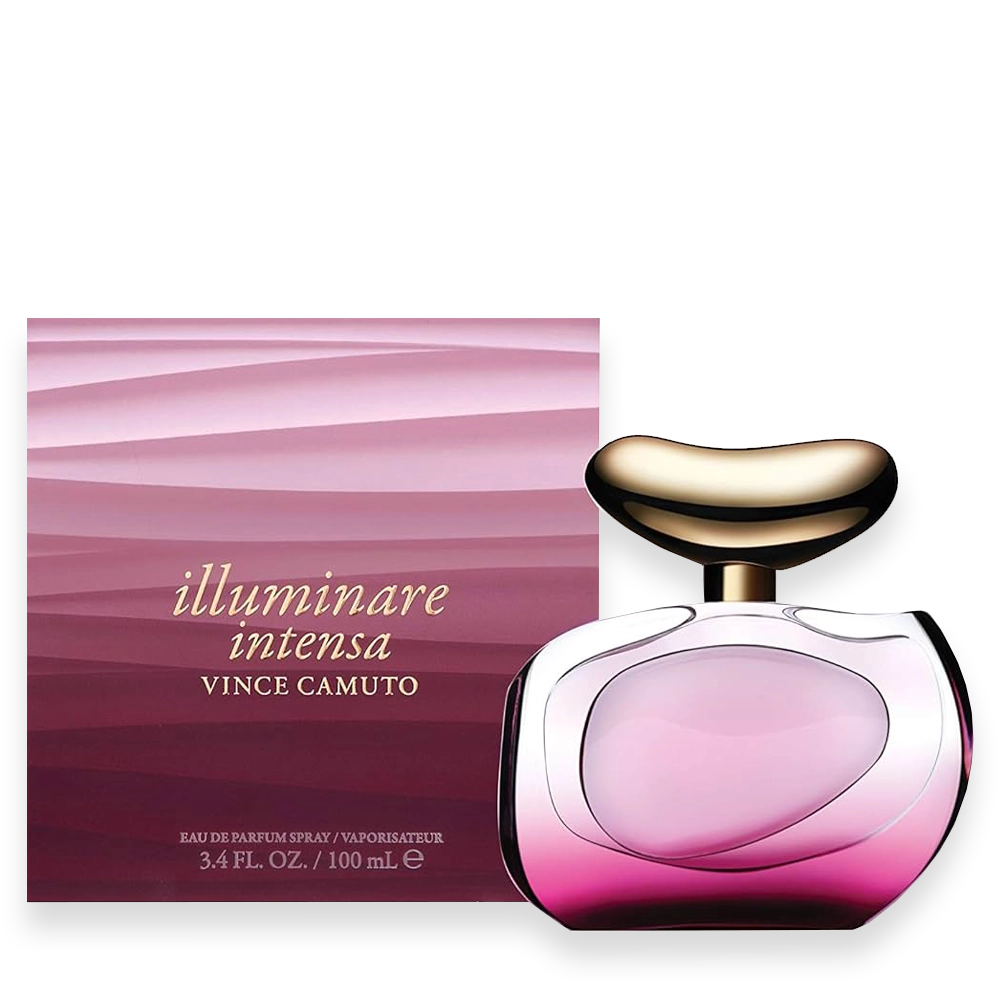 7786vc box » Scott Beauty Shop Vince Camuto Iluminare Intensa perfume bottle with pink gradient bottle and matching box.