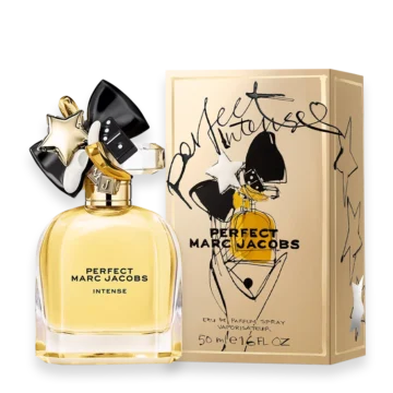 Marc Jacobs Perfect Intense Eau de Parfum bottle with pink and gold daisy-inspired design