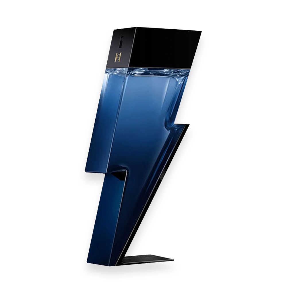Bad Boy Cobalt by Carolina Herrera – Fresh Woody Aromatic Fragrance » Scott Beauty Shop Bad Boy Cobalt by Carolina Herrera blue lightning bolt shaped perfume bottle