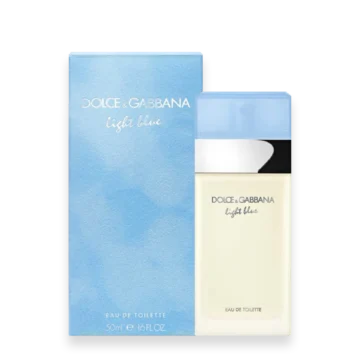 Bottle of Light Blue perfume by Dolce & Gabbana featuring a clear glass design with a light blue cap