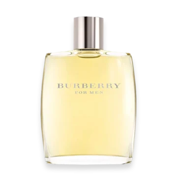 Burberry for Men men’s cologne bottle with dark brown cap and clear glass