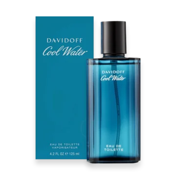 Davidoff Cool Water for Men cologne bottle with blue liquid and silver cap