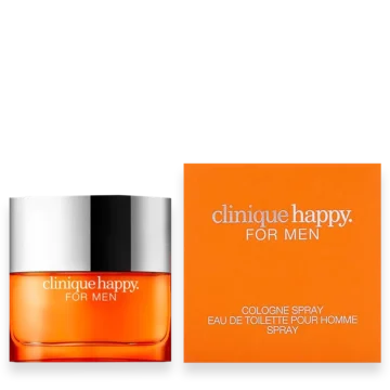 Clinique Happy for Men perfume bottle with citrus fruits and woody accents