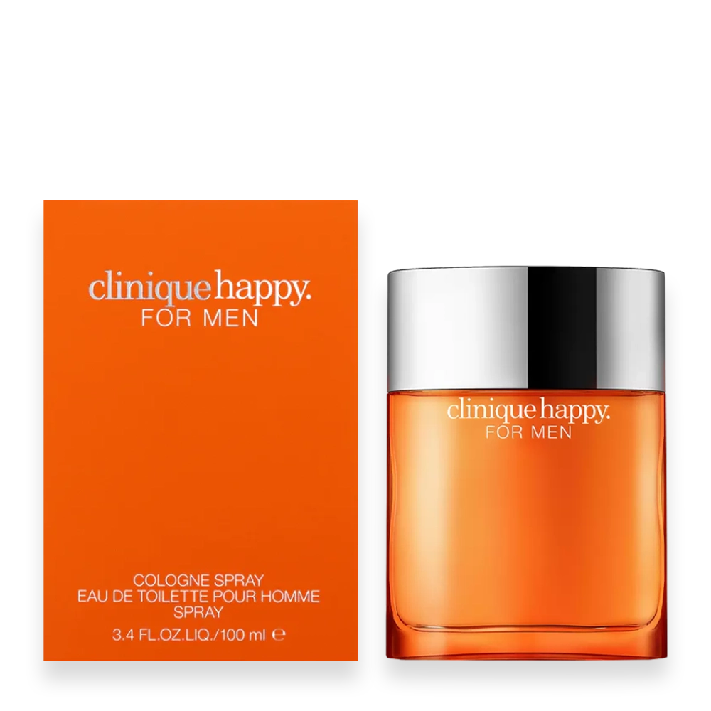 Clinique Happy For Men Cologne – Fresh Citrus Fragrance for Men » Scott Beauty Shop Clinique Happy For Men cologne bottle with bright orange packaging