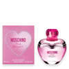 Moschino Pink Bouquet perfume box and matching pink bottle on a black background.