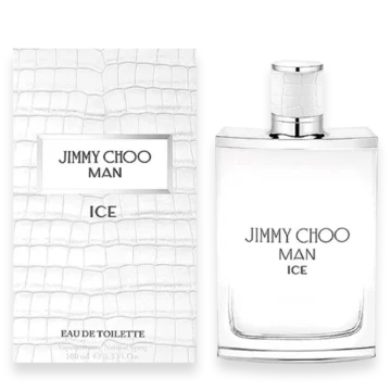 Jimmy Choo Man Ice men's fragrance bottle with frosted white glass and silver cap