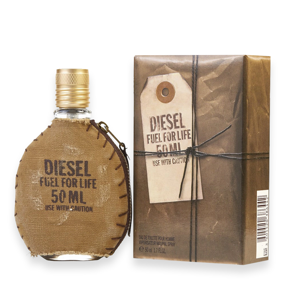 Fuel for Life Pour Homme Eau de Toilette by Diesel » Scott Beauty Shop Fuel for Life Pour Homme by Diesel cologne bottle with sleek black design and yellow label