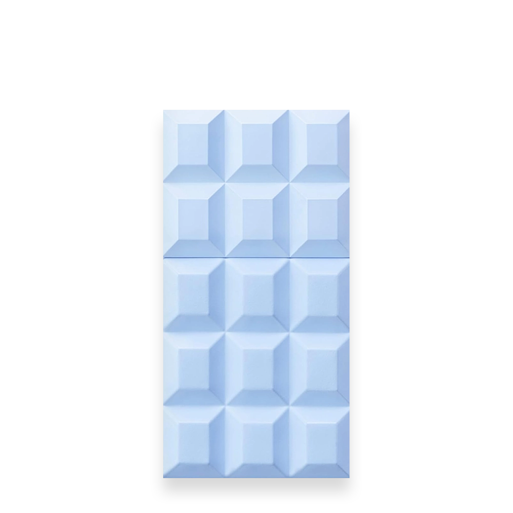 8861SC » Scott Beauty Shop Blue chocolate bar with a grid of square segments on a white background, standing upright in a tall rectangular shape.