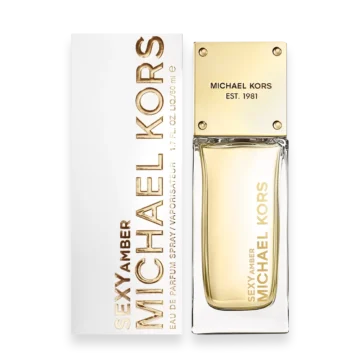 Michael Kors Sexy Amber Eau de Parfum with warm amber, white florals, and sandalwood creating a sensual and luxurious fragrance