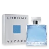 Bottle of Chrome by Azzaro men’s perfume with a sleek silver design and modern, minimalist style