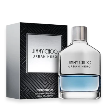 Urban Hero by Jimmy Choo with bergamot, pepper, and woody notes creating a bold, modern, and confident masculine fragrance