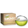 DKNY Be Delicious perfume bottle shaped like a green apple with silver cap