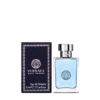 Miniature bottle of Versace Pour Homme featuring sleek light blue glass with gold accents